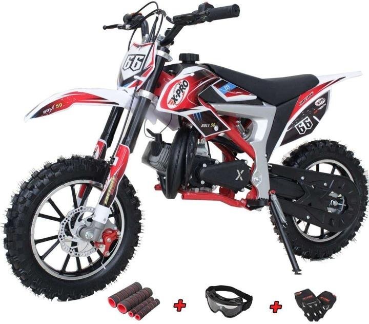 bolt-50cc Dirt Bike Gas Dirt Bike Kids Dirt Bikes Pit Bikes Youth Dirt Pitbike with Gloves, Goggle and Handgrip,Red