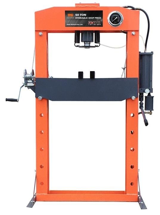tmg-sp50-50 Ton Capacity Hydraulic Shop Press, Heavy Duty Pressing, Air and Manual Dual Operating, 125 PSI