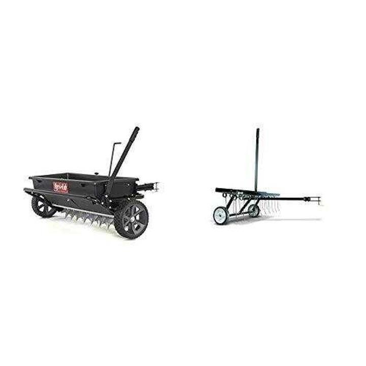 agri-fab-45-0543-100 lb. Tow Spiker/Seeder/Spreader, Black & 40-Inch Tine Tow Dethatcher 45-0294,Black