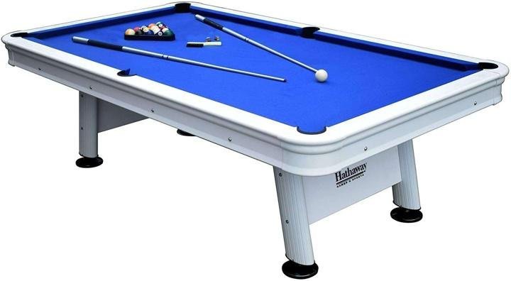 alpine-8-ft Outdoor Pool Table with Aluminum Frame and Waterproof, UV-Resistant Felt – Includes Accessories, White