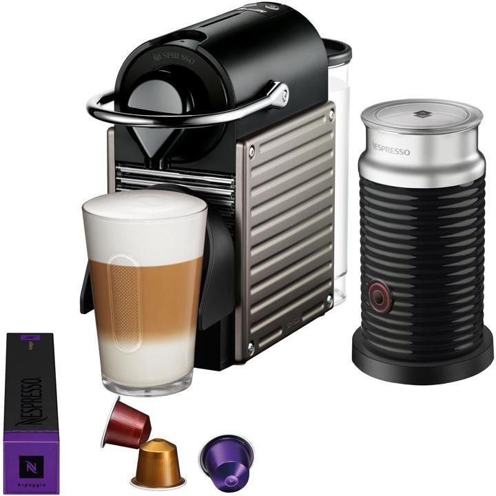 breville-nespresso-pixie-Single-Serve Espresso Machine in Electric Titanium and  Milk in Black
