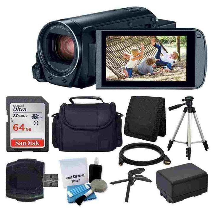 canon-vixia-hf-r800-Camcorder Black + SanDisk 64GB Memory Card + Digital Camera/Video Case + Extra Battery BP-727 + Quality Tripod + Card Reader + Tabletop Tripod/Handgrip – Deluxe Accessory Bundle