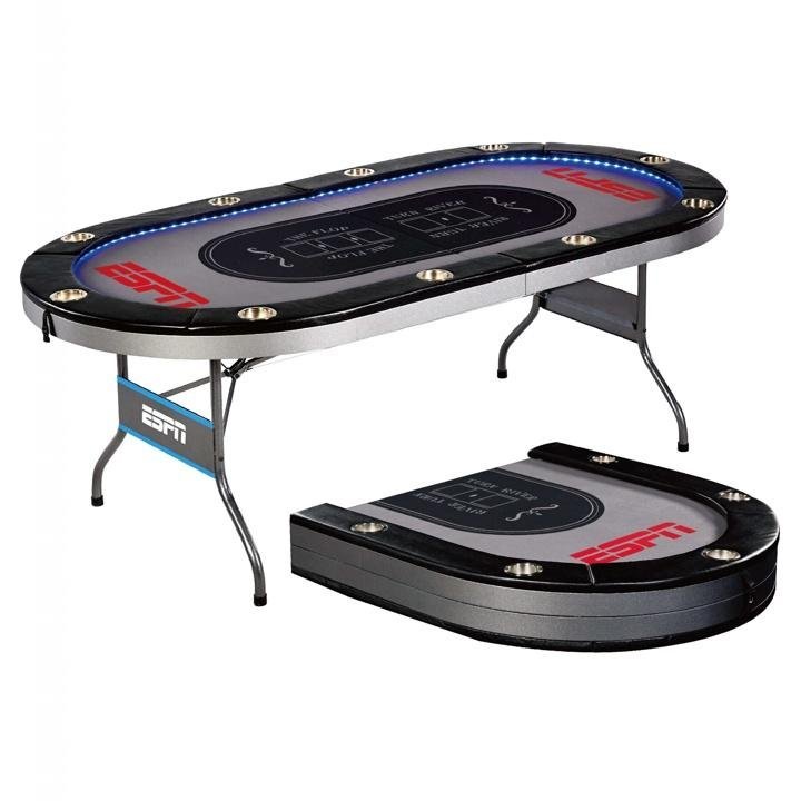 espn-10 Player Premium Foldable Poker Table with In-Laid LED Lights, Gray