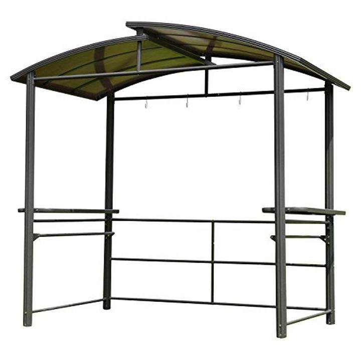 aleko-Steel Hard Top BBQ Gazebo Grill Shelter Canopy with Serving Tables 8 x 5 x 8 Feet Brown