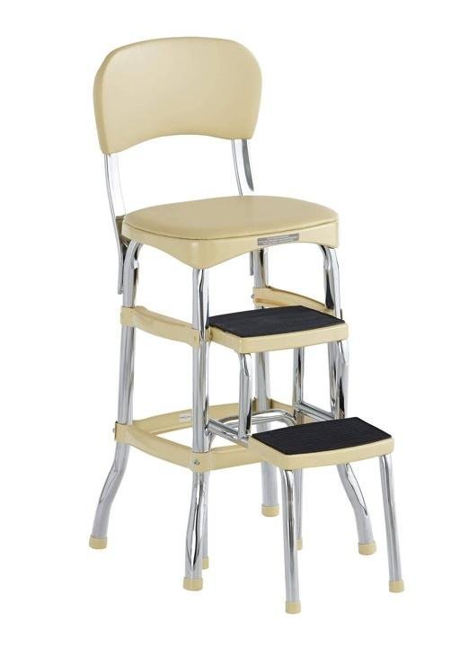 cosco-stylaire-Retro Chair + Step Stool with Sliding Steps, Yellow