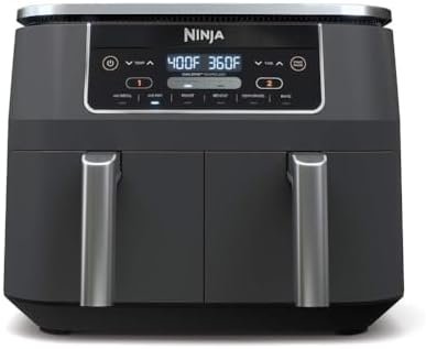6-in-1,8 Quart 2-Basket Air Fryer with 2 Independent Frying Baskets, Match Cook & Smart Finish to Roast, Broil, Dehydrate & More for Quick, Easy Meals, Grey