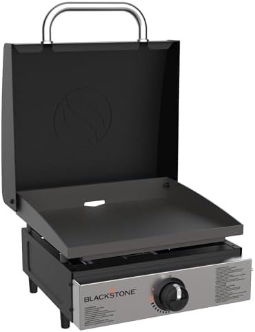 Stainless Steel Propane Gas Portable, Flat Top Griddle Frill Station for Kitchen, Camping, Outdoor, Tailgating, Tabletop, Countertop – Heavy Duty & 12, 000 BTUs, 17 Inch, Black