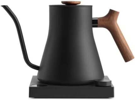 Electric Gooseneck Kettle - Pour-Over Coffee and Tea, Quick Heating, Precise Temperature Control, Scheduling, Built-in Brew Timer, Matte Black with Walnut Wood Handle, 0.9 Liter