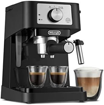 Manual Espresso Machine, Compact Coffee Maker, 15 Bar Pump Pressure, Manual Milk Frother Steam Wand for Authentic Single & Double Espresso, Lattes & Cappuccinos, Tamper Included