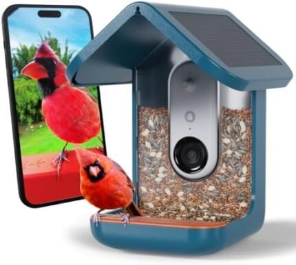 Solar Smart Bird Feeder with Camera - AI Bird Species Identification, 5MP Photos, 2K HD Video Live Stream Camera, Slow-Motion Video, 2.6in Focus - Blue Solar