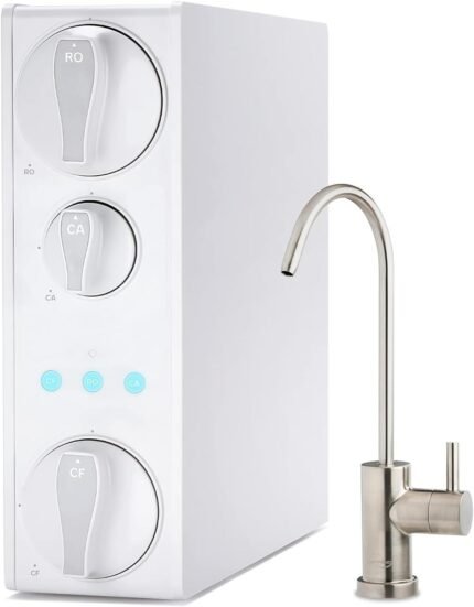 Reverse Osmosis Water Filter, 500 GPD Tankless Under Sink RO System, Natural pH Alkaline Remineralization, 2:1 Pure to Drain Ratio, Brushed Nickel Faucet