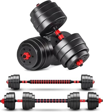 Red 80lbs(40lbs*2)Adjustable-Dumbbells-Sets,Free Weights-Dumbbells Set of 2 Convertible To Barbell A Pair of Lightweight for Home Gym,Women and Men Equipment
