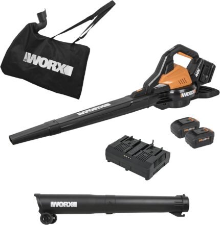 Cordless Leaf Blower, 3 in 1 Blowers for Lawn Care with Leaf Vacuum & Leaf Mulcher, Electric Blower with Brushless Motor & 2 Speed Control, 2 × 4.0 Ah Batteries & Charger Included