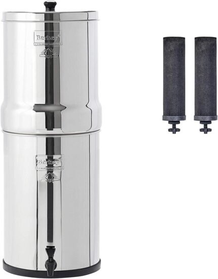 Gravity-Fed Stainless Steel Countertop Water Filter System 6 Gallon with 2 Black Filters