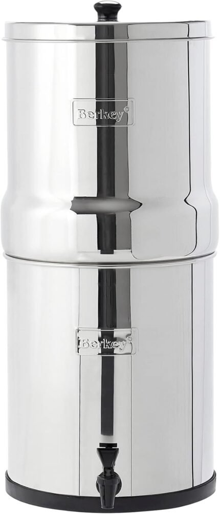 Gravity-Fed Stainless Steel Countertop Water Filter System 2.25 Gallon with 2 Black Filters