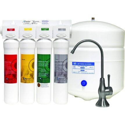 4 Stage Reverse Osmosis System Module with Built-In Check Valve Shutoff, Four Easy Push Button Filters, Sediment Filter, Carbon Block Filter, VOC Filter, Membrane