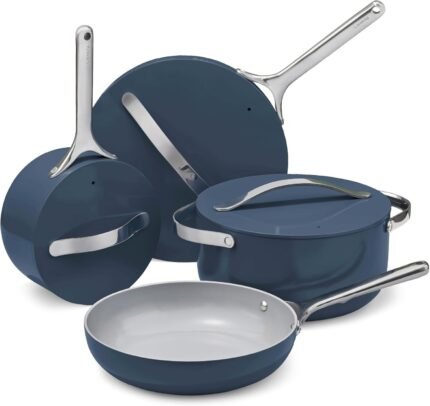 Non-stick Ceramic Cookware Set (12 Piece) Pots, Pans, Lids and Kitchen Storage - PFAS & PFOA Free - Oven Safe Pan Set & Compatible with All Stovetops - Navy