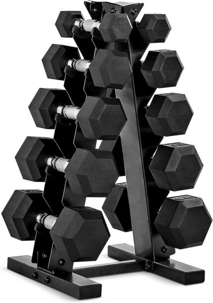 150LB SET Chrome Handles Rubber Coated Dumbbell Weight Set with Vertical Rack