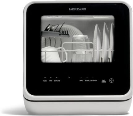 Portable Countertop Dishwasher with 5-Liter Built-in Water Tank - 5-Program System for Home, RV, and Apartment - Wash Dishes, Glass, and Baby Products