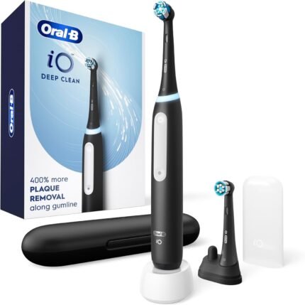 Deep Clean Rechargeable Electric Toothbrush, Black, iO Series 3 Limited, 2 Brush Heads, Travel Case, Pressure Sensor, 3 Cleaning Settings