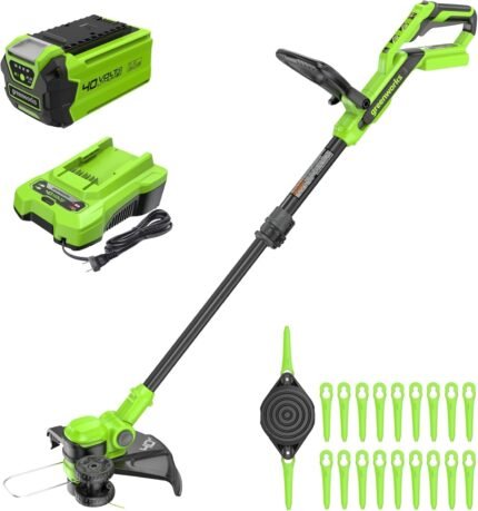 40V 13" Cordless String Trimmer/Weed Wacker + Edger (Includes 20 Blades), 2.0Ah Battery and Charger Included
