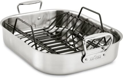 Specialty Stainless Steel Roaster and Nonstick Rack 16x13x5 Inch Oven Broiler Safe 600F Roaster Pan, Pots and Pans, Bakeware, Turkey, Silver