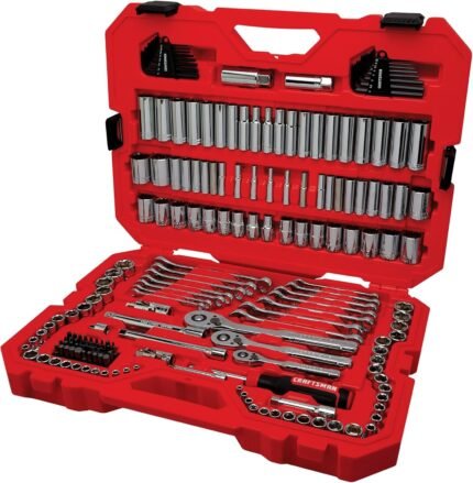 189 Piece Mechanics Tool Set, 1/4 ,3/8and 1/2 Inch Drive Socket Wrench Set with Thinner Ratchet, Steel 6 and 12point Sockets, Wrenches, Hex Keys and Specialty Bits