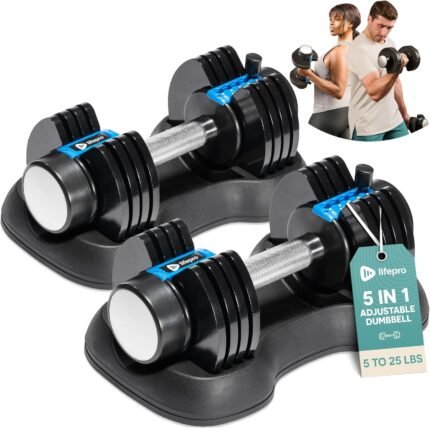 Adjustable Dumbbells Set –  25lb Pair– Quick Adjustment, Anti Slip Handle – Space Saving & Strength Training Weights for Home Gym Exercise & Fitness