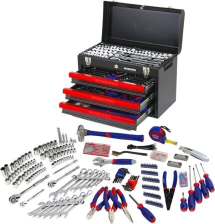 408-Piece Mechanics Tool Set, General Household Home Repair Tool Kit with 3-Drawer Heavy Duty Metal Box, Hand Tool Kit Set 1 Pack