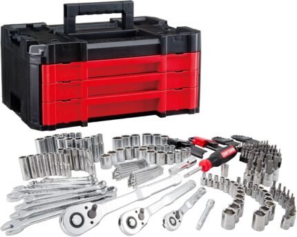 230 Pcs Mechanics Tool Set, Socket Wrench Set, Car Tool Kit with VERSASTACK Toolbox, SAE and Metric,1/4 in, 3/8 in, and 1/2 Drive, Short and Long Arm Hex Keys