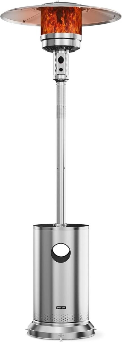 50000 BTU Outdoor Patio Heater, Stainless Steel Propane Heater with Double-Layer Burner, Round Table Design & Rolling Wheels