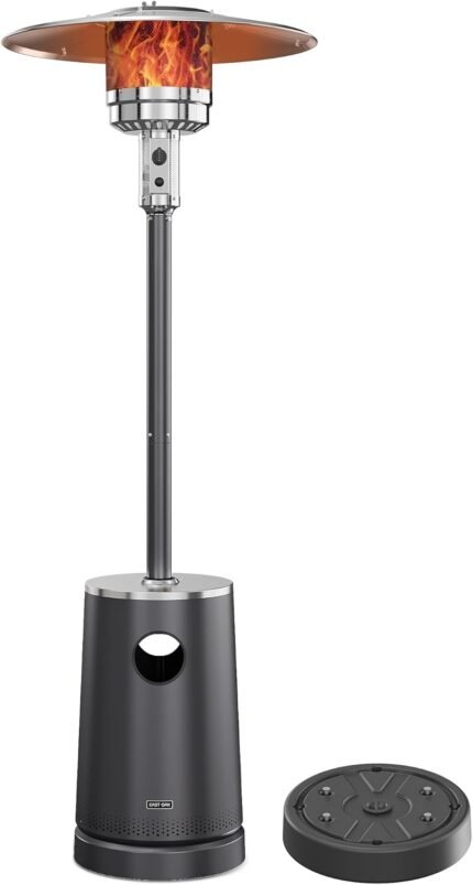 50000 BTU Outdoor Propane Patio Heater, Black Round Table Design with Double-Layer Burner & Wheels