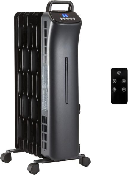 1500W Oil Filled Radiator Heater, 7 Wavy Fins Portable Electric Heater with Remote for Indoor Home Office