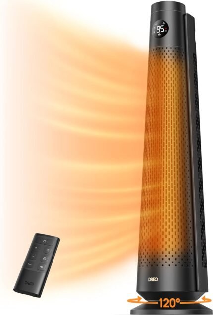 30" 1500W PTC Ceramic Tower Heater, 120° Oscillation 300 Sq.Ft with Remote for Large Indoor Rooms