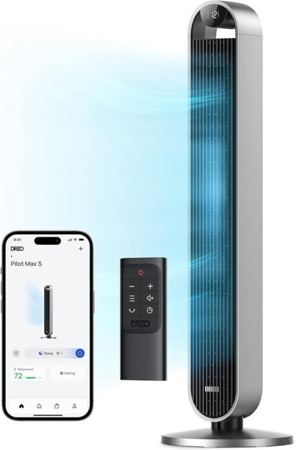 42" Smart Bladeless Tower Fan, 120° Oscillating DC Motor Fan with Remote for Indoor Home Bedroom