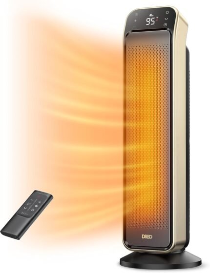 25" 1500W PTC Ceramic Tower Space Heater, 70° Oscillation 270 Sq.Ft with Remote for Large Indoor Rooms