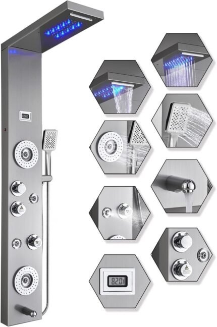 6-Function Stainless Steel Waterfall Shower Head, Filtered High Pressure for Bathroom