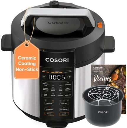 6QT, Stainless Steel, 9-in-1 Multi Cooker, 12 Safety Features, Ceramic Inner Pot, Rice, Slow Cook, Sous Vide, Saute, 1100W