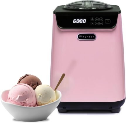 Ice Cream Maker Machine Automatic 1.28 Qt Upright with Built-In Compressor, LCD Digital Display & Timer, No Pre-Freezing
