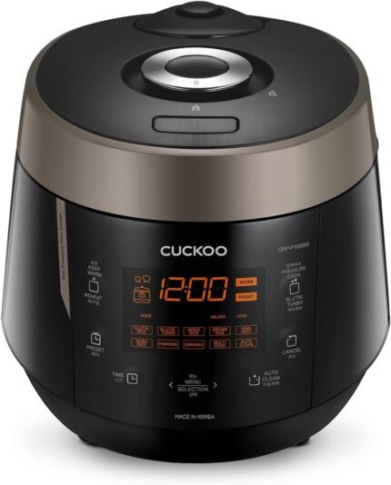 High Pressure Rice Cooker 10-Cup Uncooked / 20-Cup Cooked with Nonstick Inner Pot, Large Rice Maker with 13 Menu Options and Steam Plate, Fuzzy Logic Tech, Voice Guide, Black
