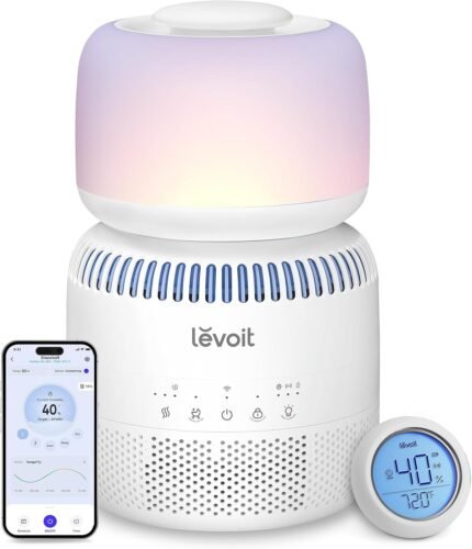Evaporative Humidifiers for Bedroom Baby, Dual Air and Water Filters, Separate Sensor, Blue Light Free for Nursery Nightlight, Auto Dry, Smart Control, Auto Mode, 3.8L Tank for 36H