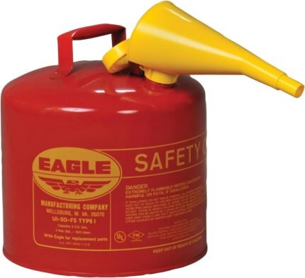 5 Gallon Type I Red Safety Gas Can for Gasoline with Flame Arrester, Self-Closing Lid, and F-15 Funnel, Galvanized Steel Flammable Storage Can
