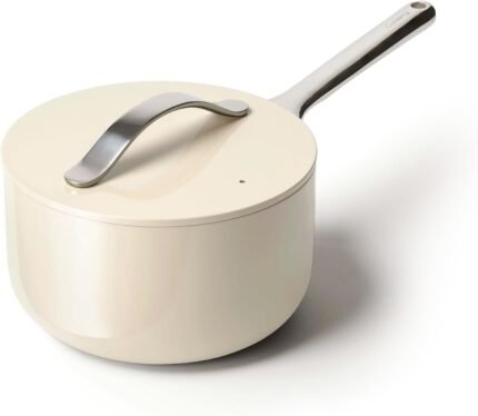 3 Qt Nonstick Ceramic Sauce Pan with Lid Cream All Stovetop Compatible Oven Safe