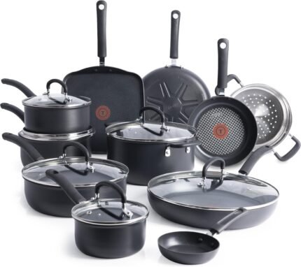 17-Piece Hard Anodized Nonstick Cookware Set Titanium Coating Thermo-Spot Black