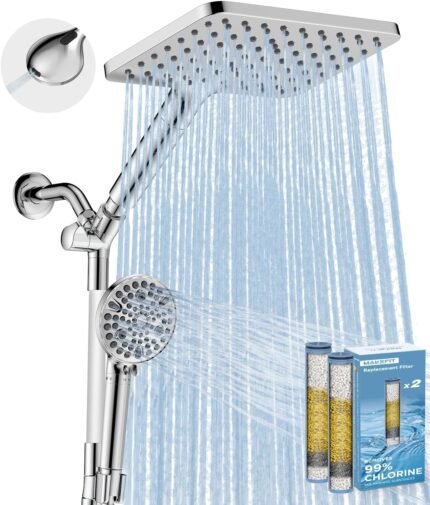 Dual Filtered Rain Shower Head Combo, High Pressure Handheld Shower Head with Adjustable Bar - Rainfall Shower Head And Showerhead with Filter for Hard Water - Removes Chlorine