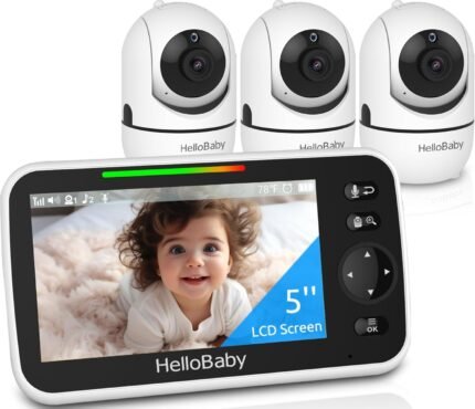 5" Screen Baby Monitor with 3 Cameras - No WiFi Video Baby Monitor, 1000ft Long Range, ECO, 26 Hour Battery, Pan-Tilt-Zoom Night Vision, Temperature Sensor & 2-Way Audio, 8 Lullabies