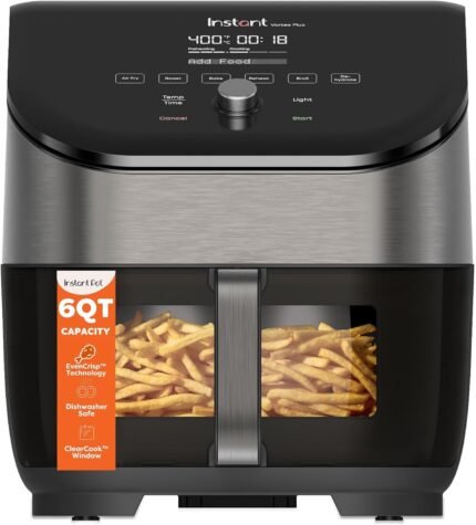 6QT 6-in-1 Air Fryer, Even Crisp Technology, Odor Erase, ClearCook Window, Black