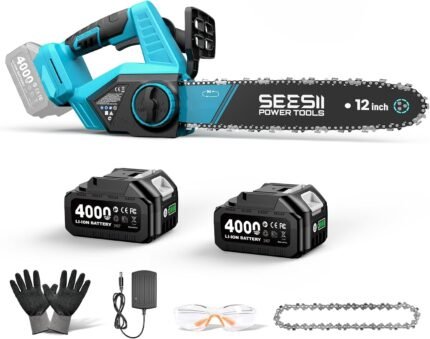 Electric Chainsaw Cordless 12-inch, Handheld Chain Saws with a 4.0Ah Battery, Tree Saw with Tool-free Chain Tension, Auto Oiling for Wood Cutting Trimming Branch