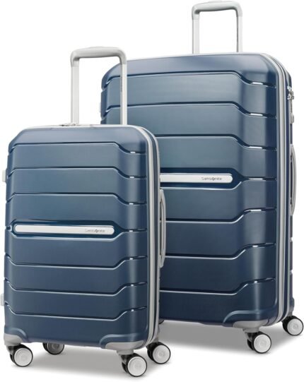 2-Piece Luggage Set - Carry-On & Large Checked Luggage with Dual Spinner Wheels - Durable Polypropylene Hardshell- Navy