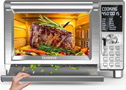 30QT 12-in-1 Air Fryer Toaster Oven, 100% Super Convection, 100 Presets, Smart Probe, 50-500°F, PFAS-Free, Brushed Stainless Steel